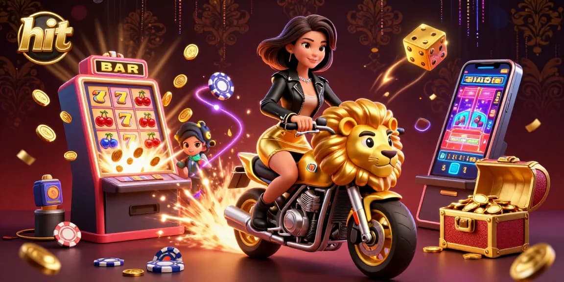 Hit big with thrilling slot games as the glamorous character rides a golden lion mascot.