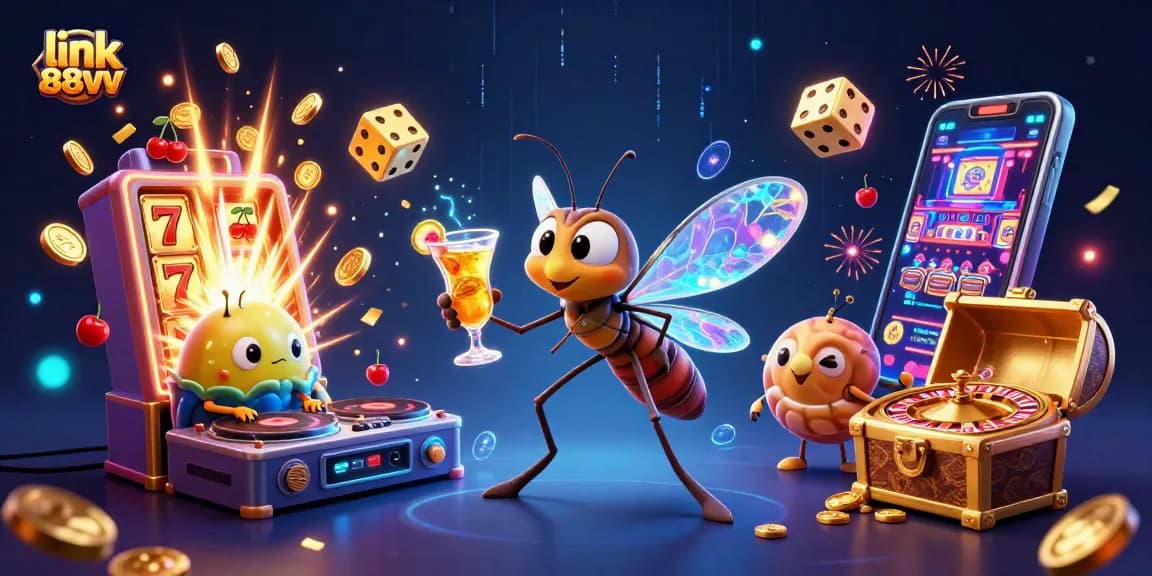 Link 88vv comes alive in a vibrant casino scene with animated jackpot excitement