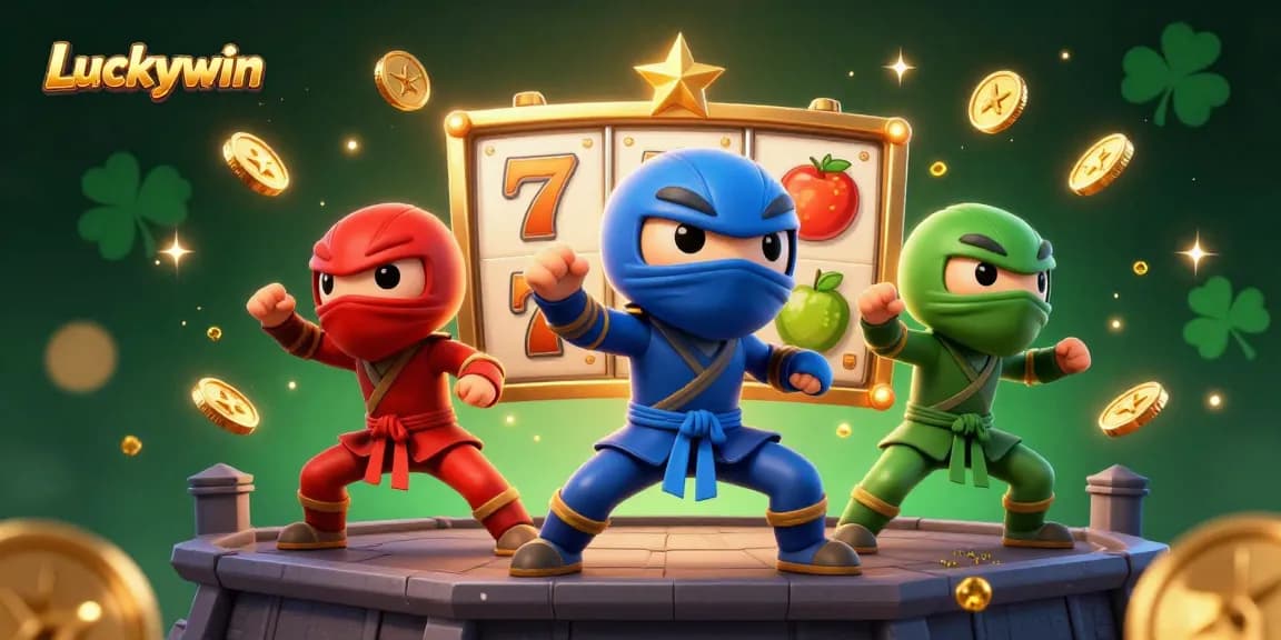 Experience thrilling slot games with Luckywin's ninja chameleon in a high-stakes gaming scene.