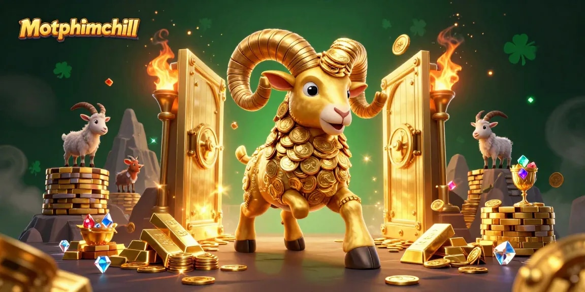 Experience the thrill of motphimchill with stunning visuals of a golden ram charging through a treasure vault.