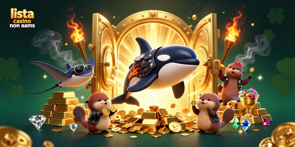 Scopri la lista casino non AAMS con un'illustrazione vivace di creature marine e tesori d'oro.