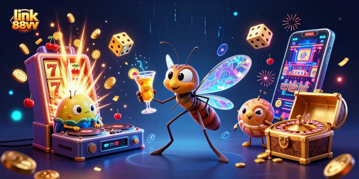 Link 88vv comes alive in a vibrant casino scene with animated jackpot excitement