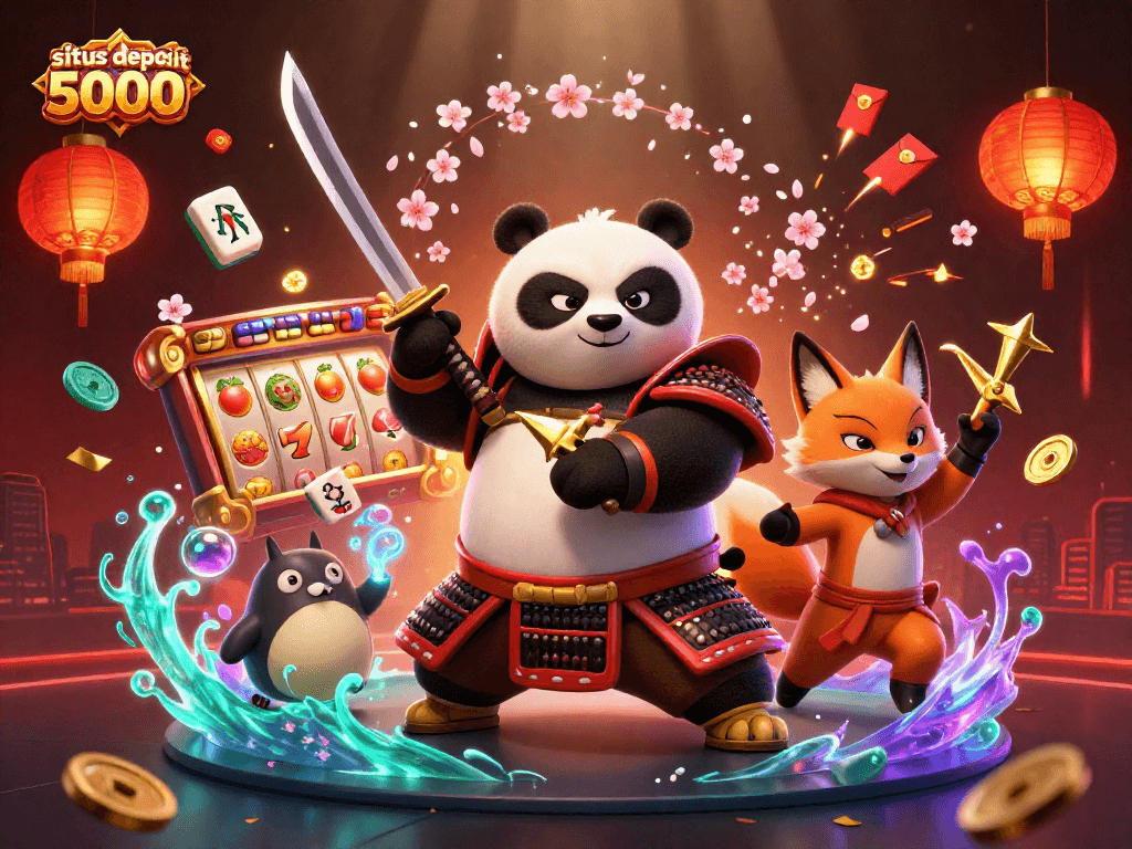 Engage with thrilling gameplay at situs deposit 5000, featuring dynamic 3D illustrations of samurai and fox characters.