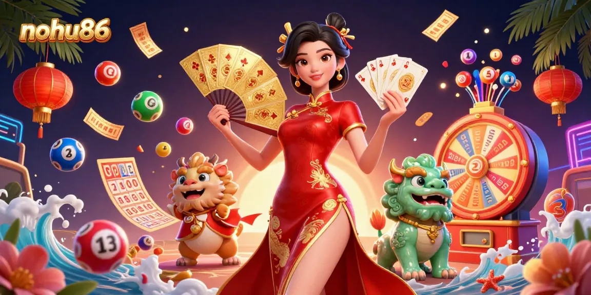 Spin for jackpots and wins at nohu86 with colorful lottery elements and a lucky charm guardian.