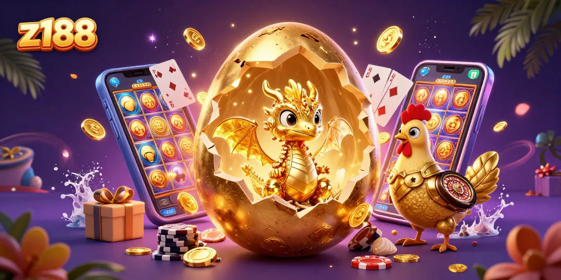 Experience thrilling gameplay at z188 with a golden dragon and poker chips amidst vibrant gambling elements.