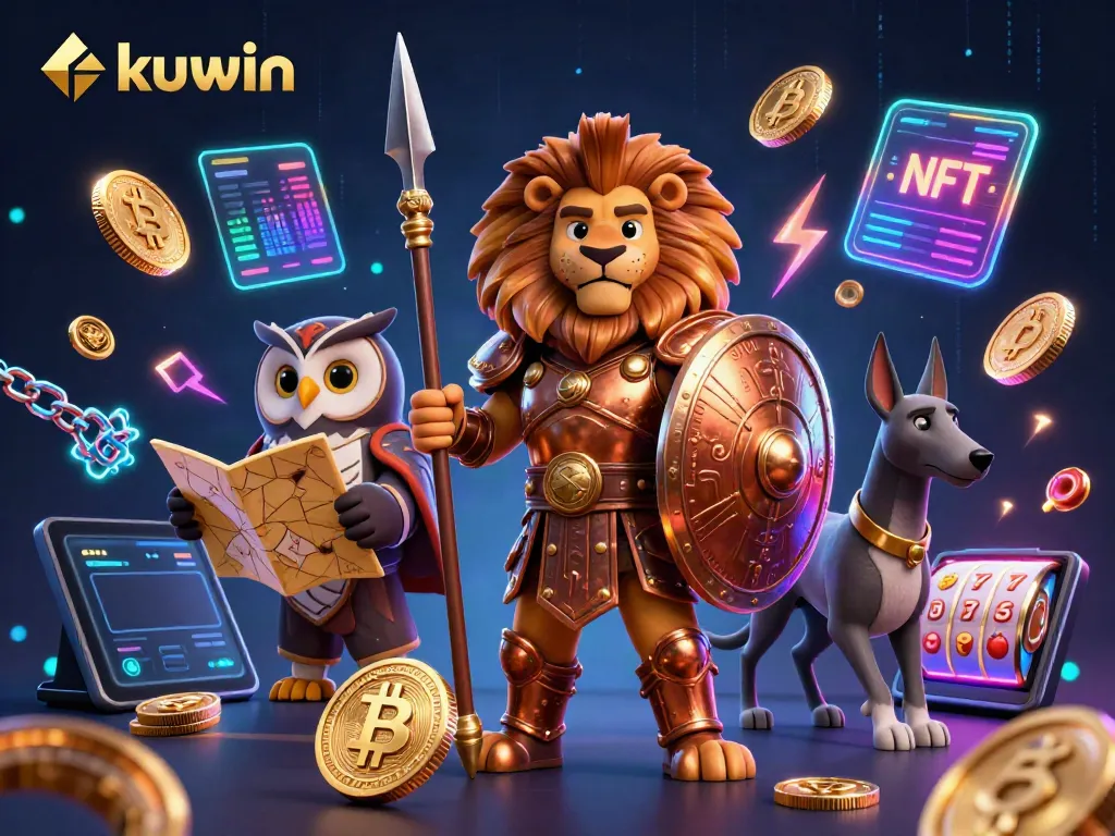 Engage in exciting kuwin gaming action with a dynamic scene of a Spartan lion, an owl strategist, and a greyhound amidst slot elements.