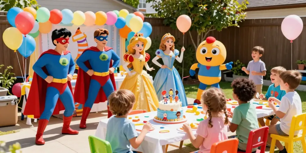 Party characters near me bringing joy and magic to a children's birthday celebration