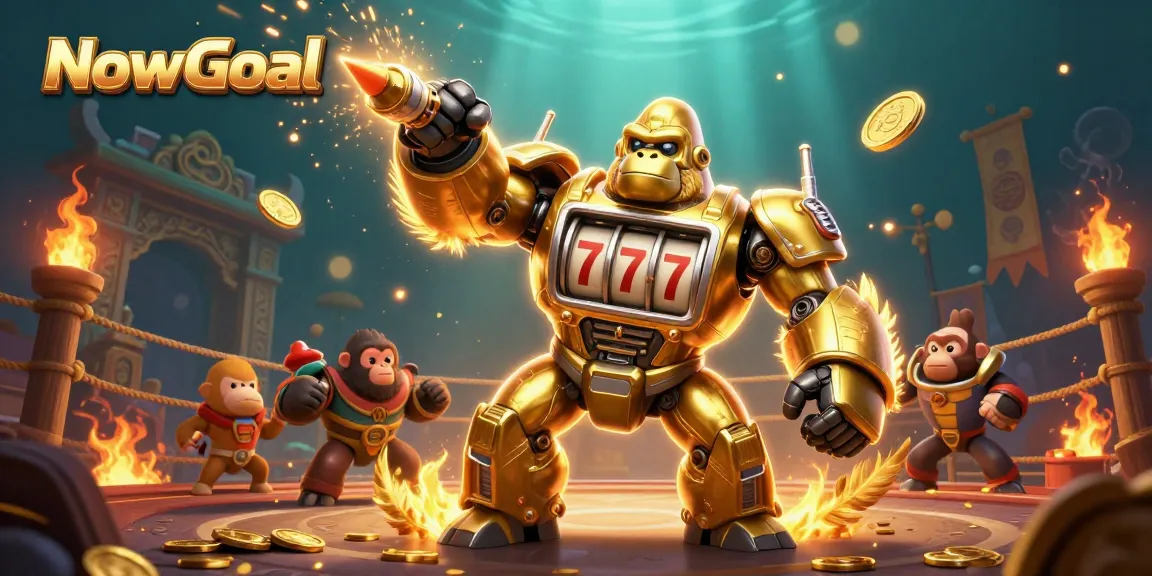 Experience thrilling action with NowGoal's golden gorilla mech, showcasing dynamic gambling elements.