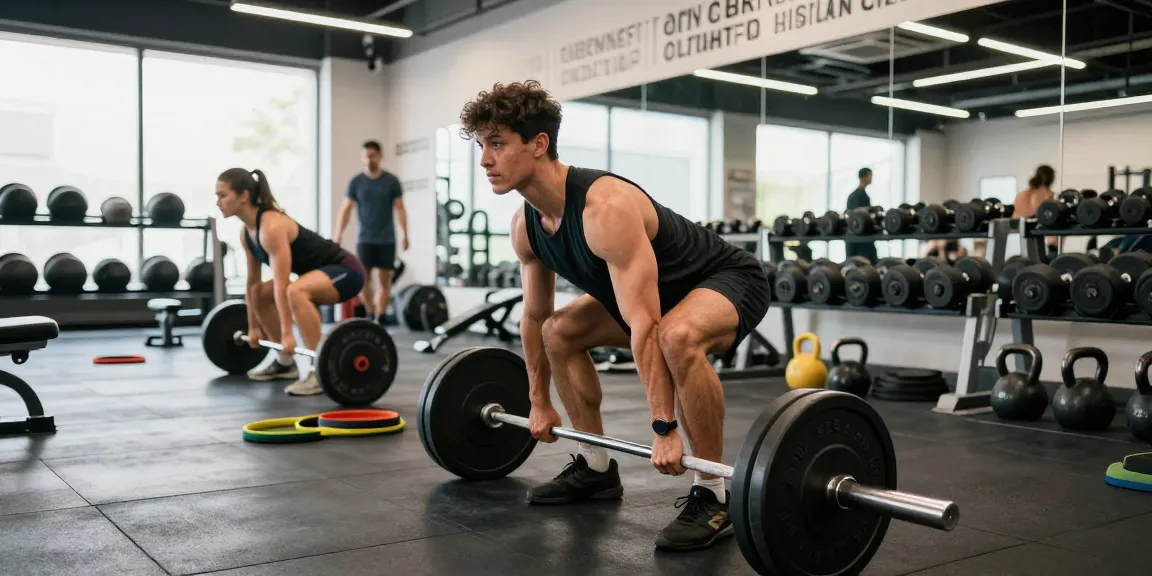 Astera Shop fitness enthusiast performing a deadlift in a vibrant gym environment.