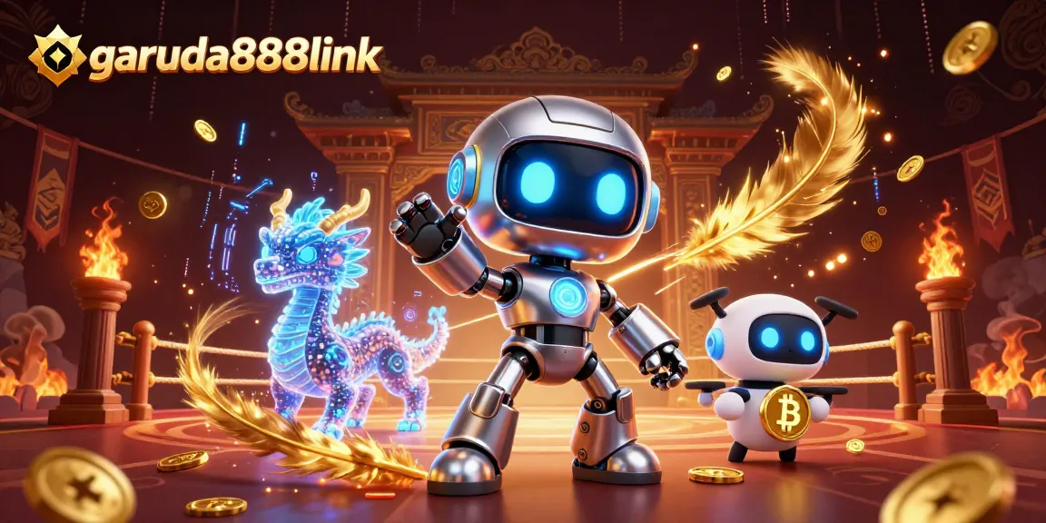 Experience thrilling gameplay at garuda888link with a vibrant 3D illustration showcasing a cyberpunk robot and digital elements.