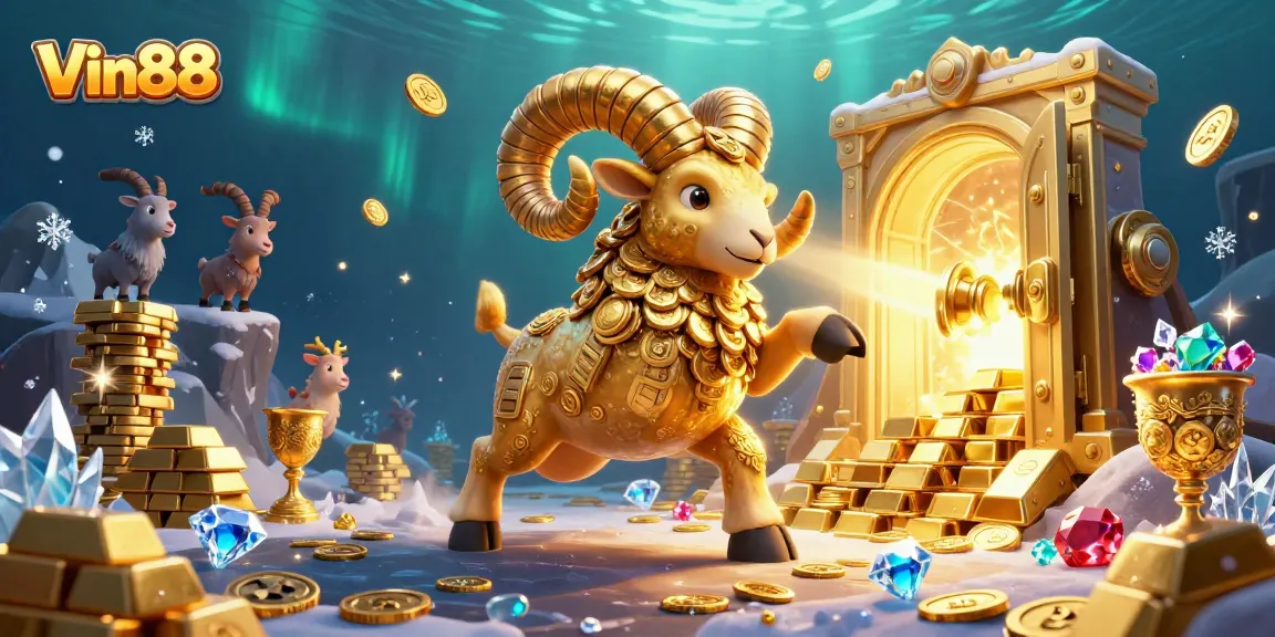 Win big with Vin88: a spectacular 3D illustration of an online casino scene packed with treasures.