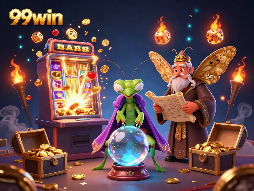 Engage with 99win's vibrant casino experience featuring dynamic gaming elements and mystical characters.