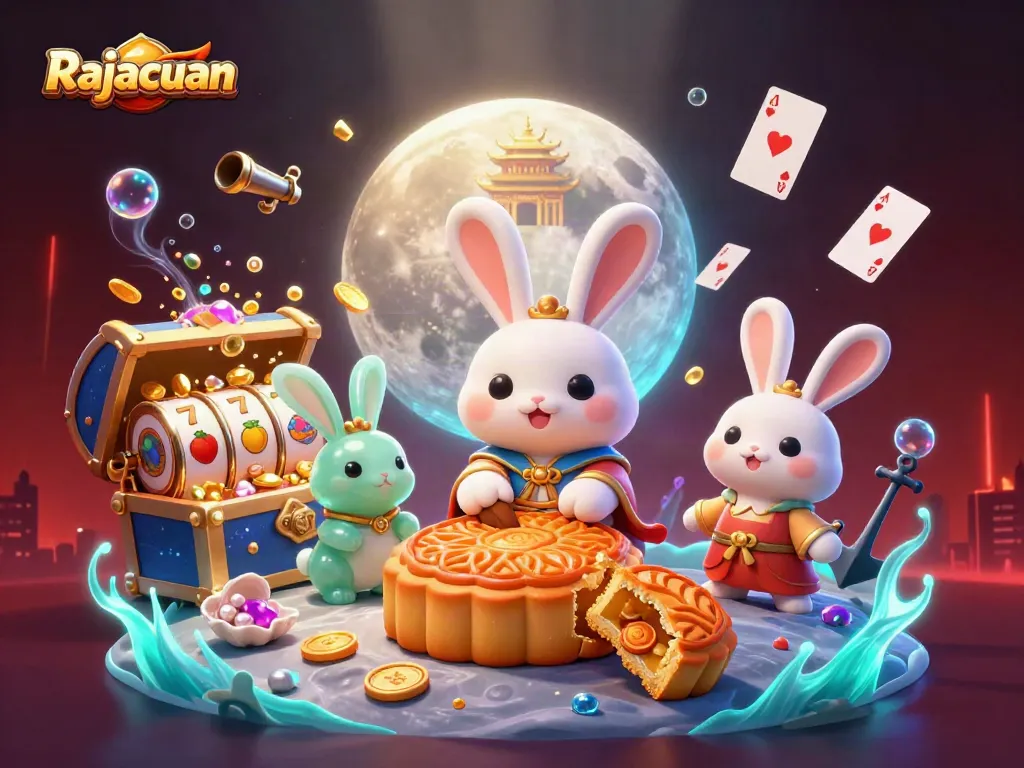 Play casino games with Rajacuan while the moon rabbit prepares golden mooncakes filled with poker chips.