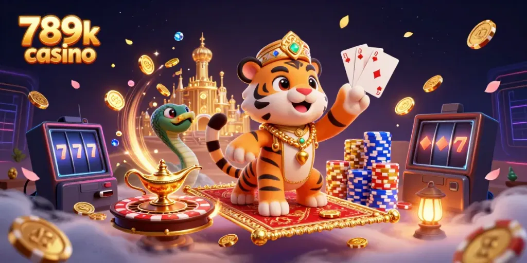 Win big at 789k casino with an enchanting 3D depiction of iconic gaming elements.