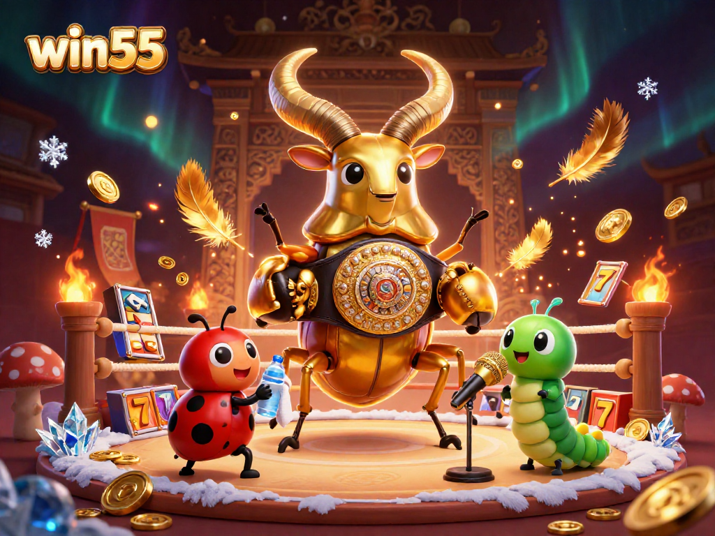 Experience the thrill of win55 with animated casino reels and vibrant game action in 3D illustration.