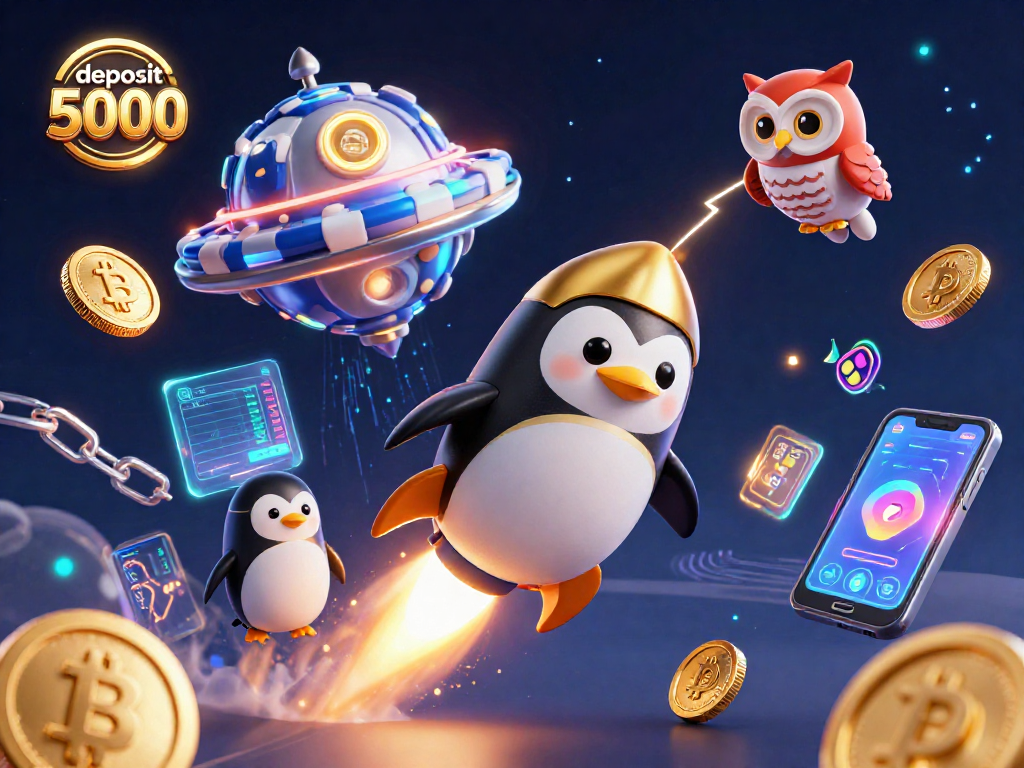 Experience the excitement of deposit 5000 with a golden penguin and casino-themed elements in action.