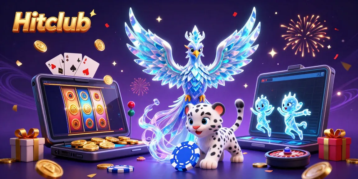 Experience the vibrant Hitclub scene with a magical phoenix and playful snow leopard amidst casino excitement.