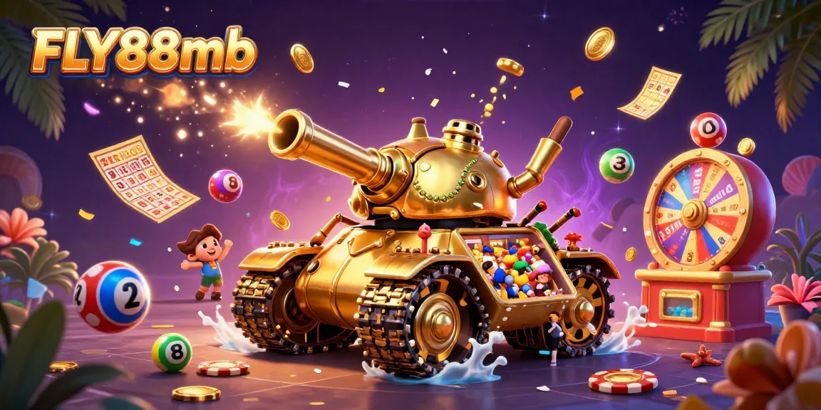 Experience FLY88mb's thrilling casino atmosphere with a 3D golden beetle tank loaded with game excitement.