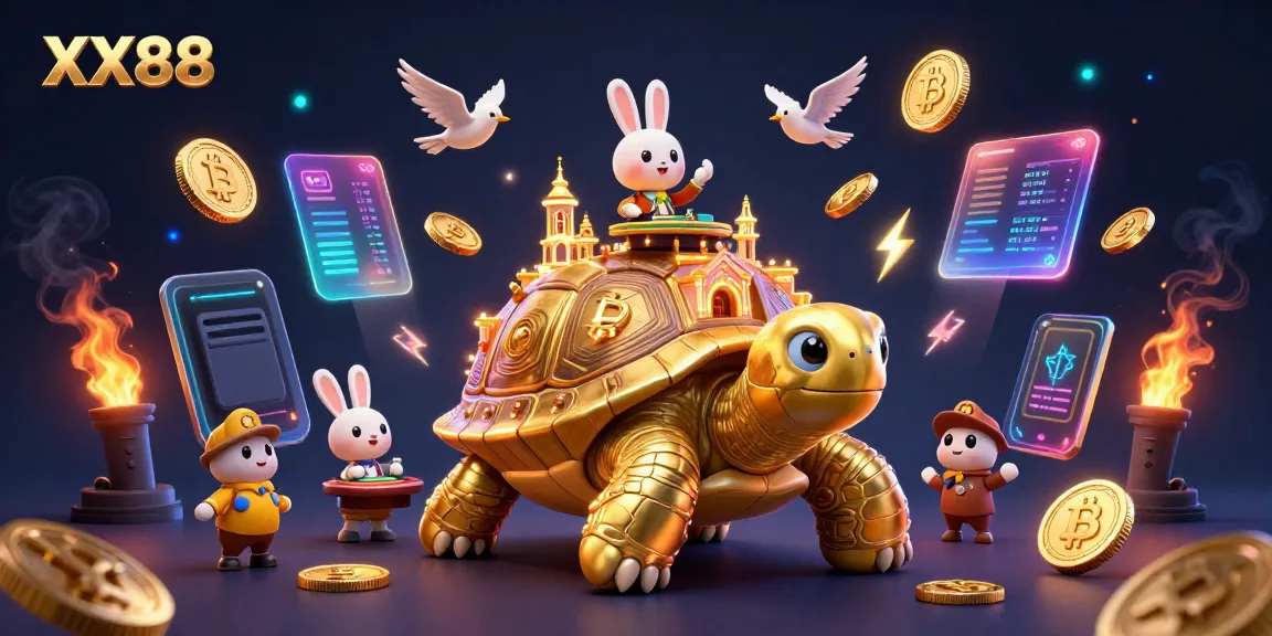 Experience the thrilling atmosphere of XX88 with a vibrant 3D casino illustration showcasing a golden tortoise casino.