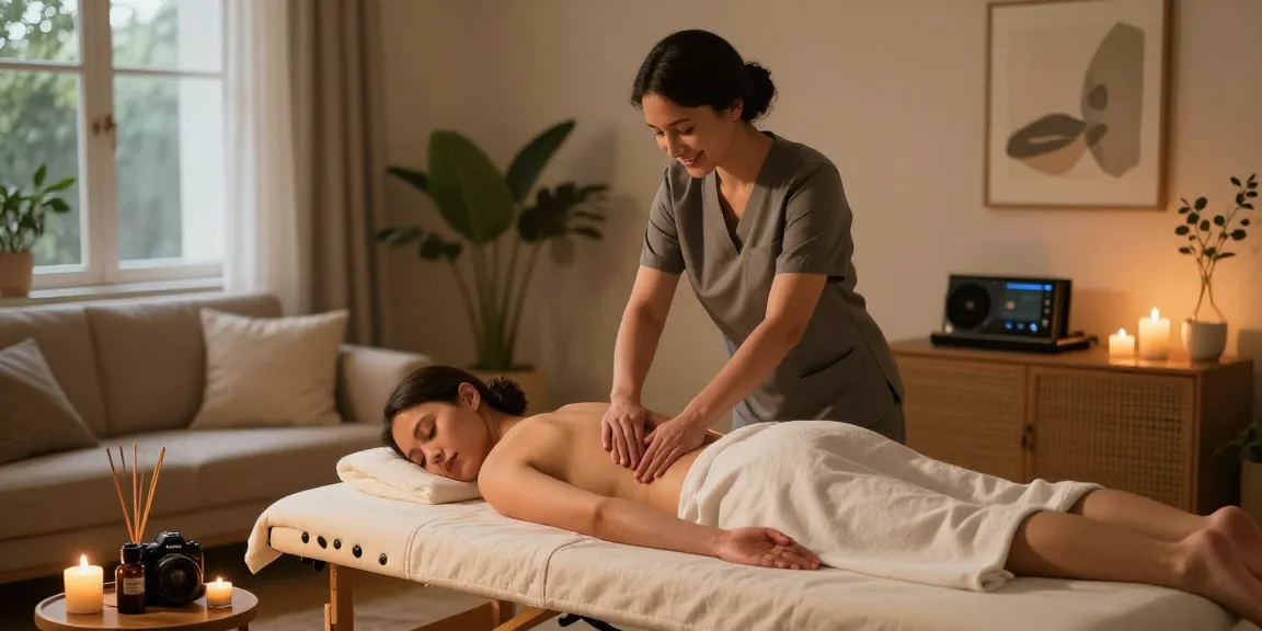 Professional providing 용인출장마사지 in a serene home setting with calming decor.