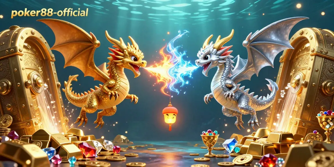 Experience the excitement of poker88-official with dazzling dragons and treasures in a 3D illustration.