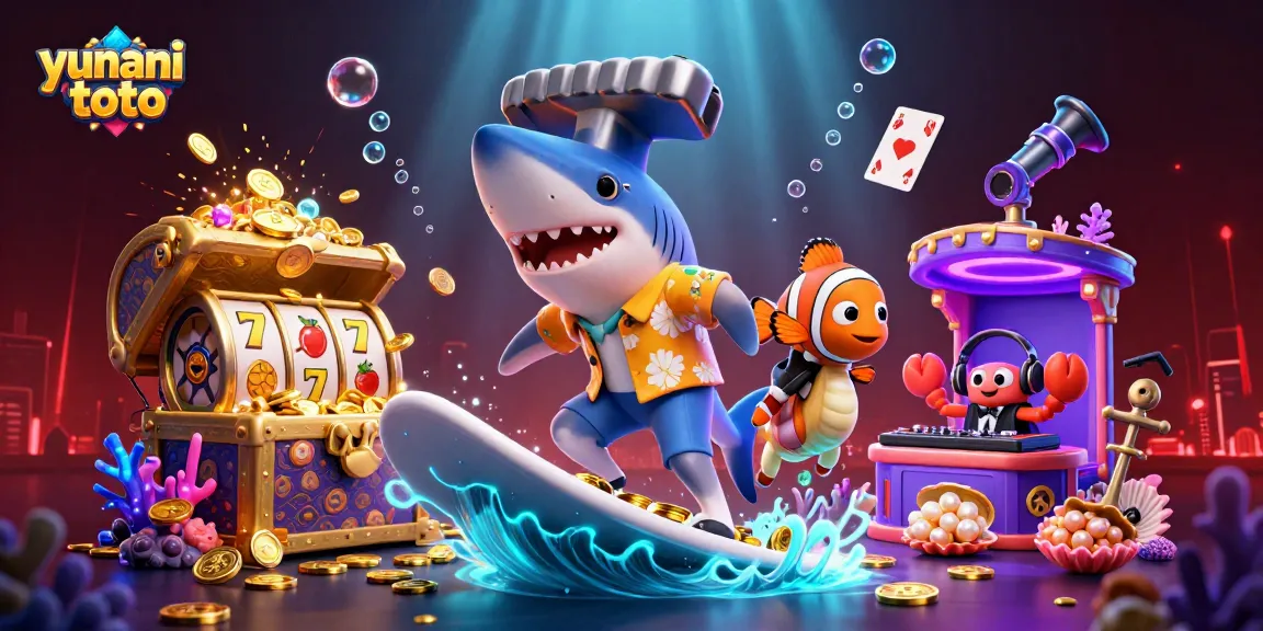 Play slots and win big with yunani toto in this vibrant underwater casino scene!