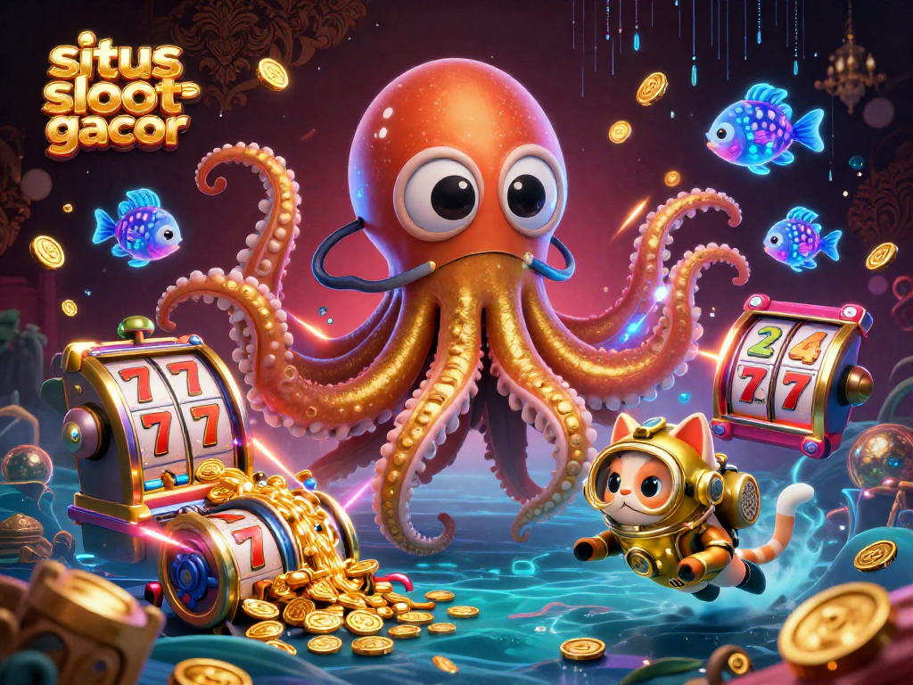 Win big with situs slot gacor showcased in a vibrant and dynamic casino scene filled with gold coins and jackpot symbols.