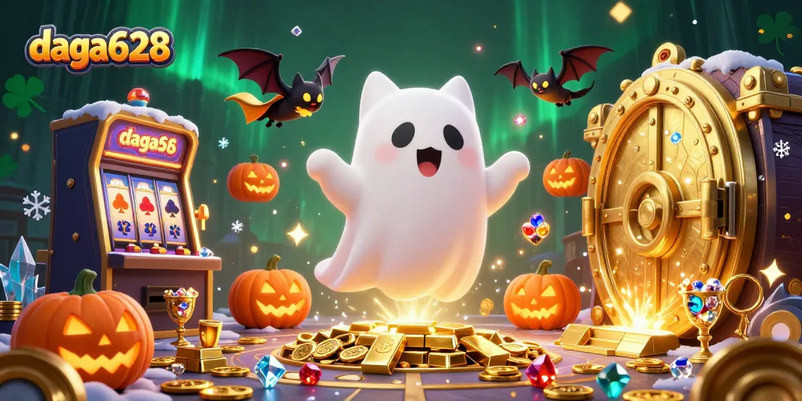 daga628 reveals thrilling action with a friendly ghost cat and vampire bat in a haunted casino.
