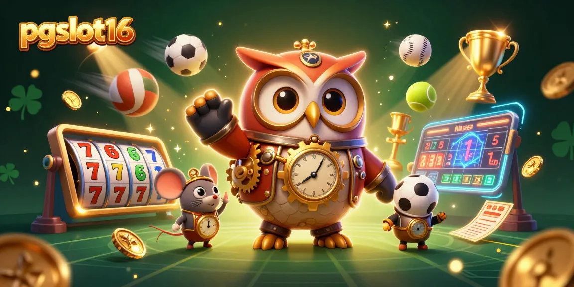 Spin the reels with pgslot16 in a vibrant 3D casino scene featuring interactive characters and elements.