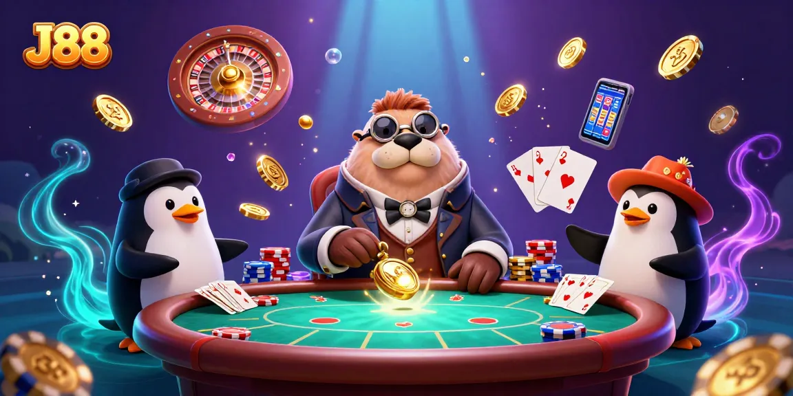 Engage in thrilling underwater poker at J88 featuring a whimsical walrus and clever players!
