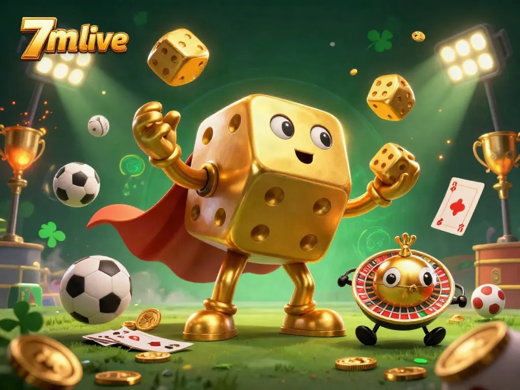 Engage with 7m live through dynamic sports betting visuals featuring a golden dice golem.
