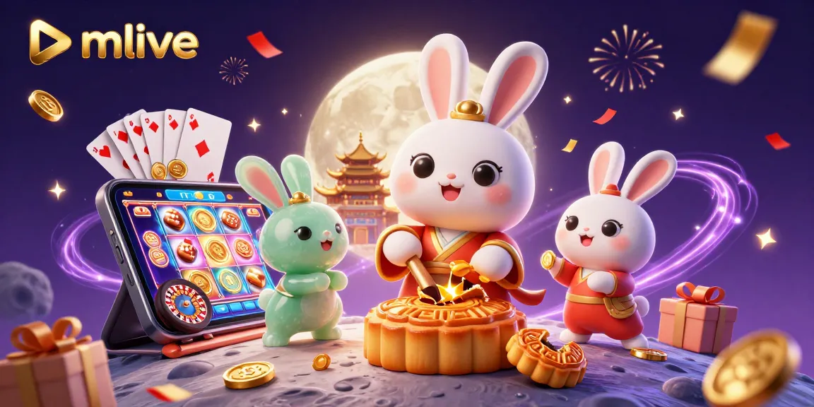 Engage with mmlive's captivating 3D digital illustration of a moon rabbit revealing hidden poker chips, embodying the thrill of online gaming.