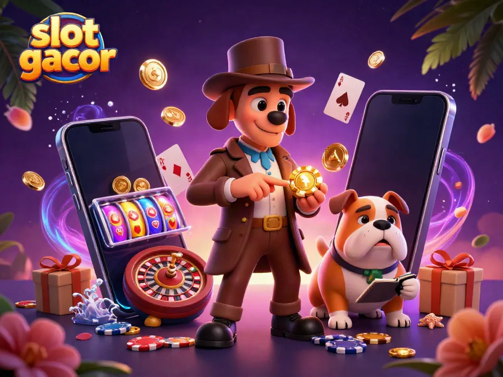 Experience slot gacor excitement with our detective duo exploring jackpot clues amid vivid casino elements.