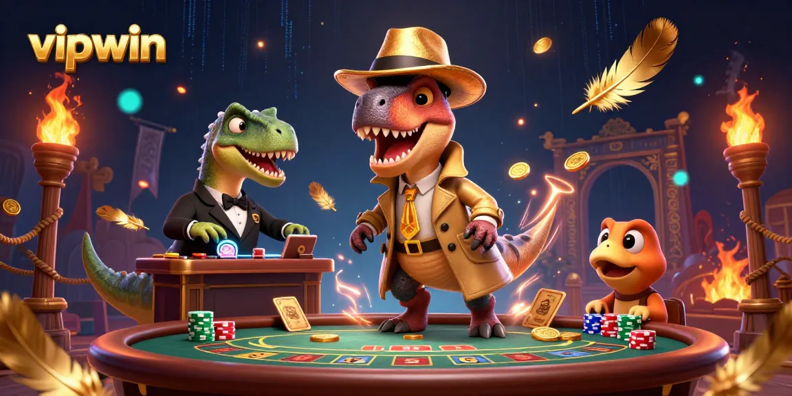 Experience thrilling blackjack action with vipwin's animated velociraptor, stegosaurus pit boss, and compy at the table.