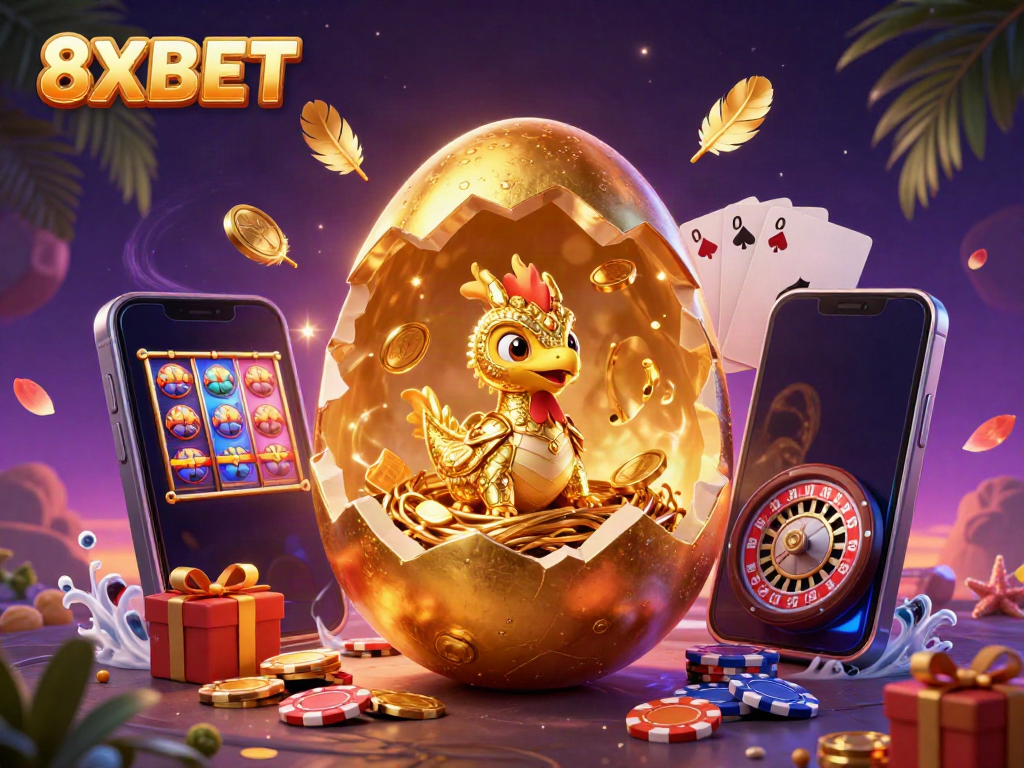 Experience 8XBET with a dazzling dragon at a dynamic casino scene full of vivid gaming elements.