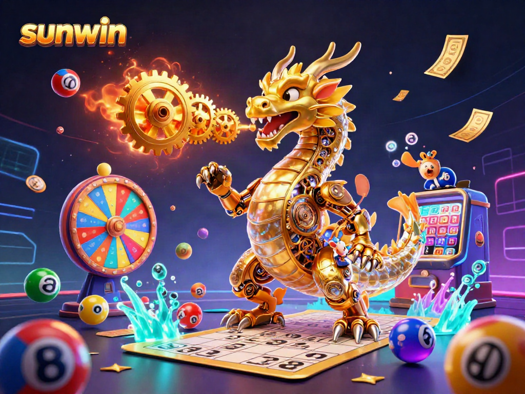 Engaging scene of a golden dragon and mouse engineer thriving in sunwin's dynamic gaming world.