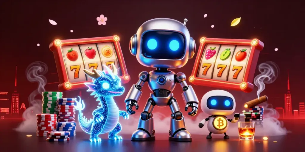 Spin the slot reels with vibrant symbols, high-stakes poker chips, and animated characters enhancing the casino atmosphere.