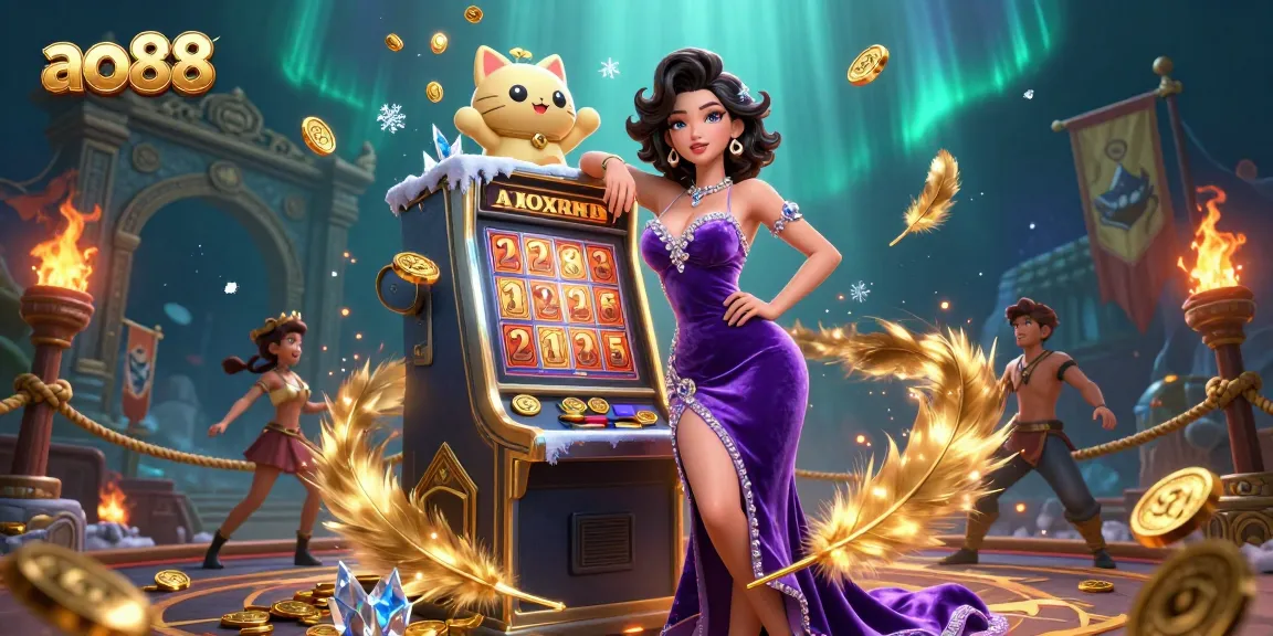 Engage with ao88's thrilling jackpot scene featuring a glamorous figure, cash rewards, and an inviting atmosphere.