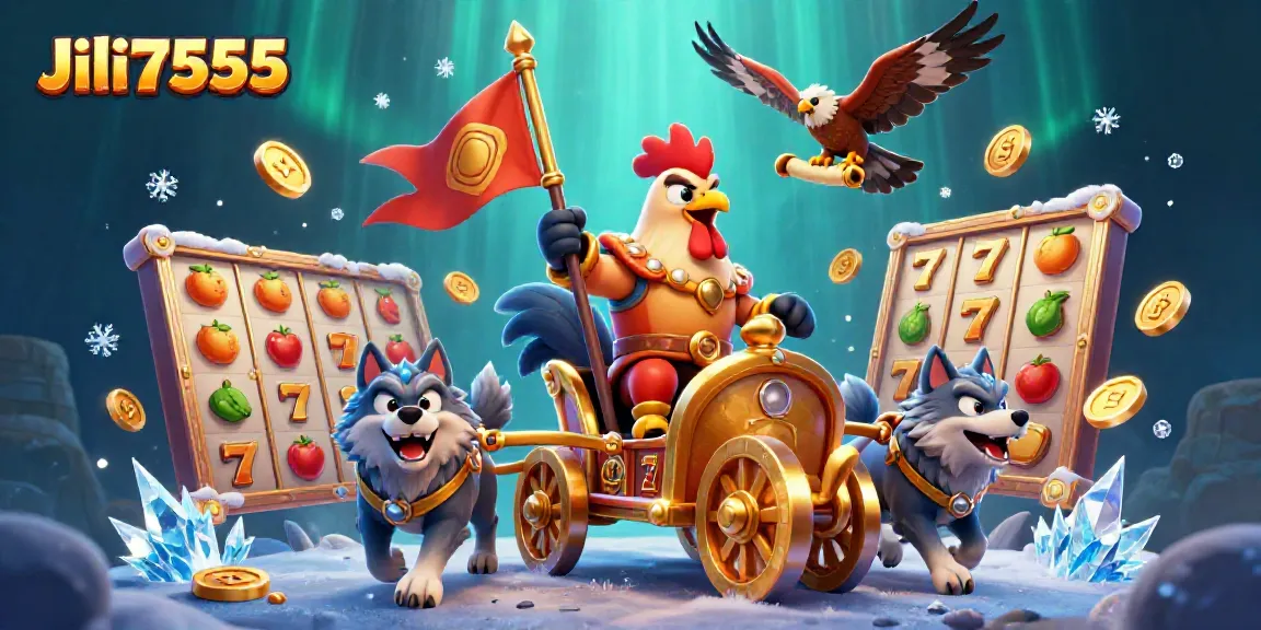 Experience thrilling slots with Jili7555 featuring a rooster warlord and dynamic jackpot elements.