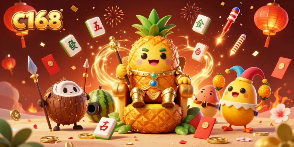Experience the excitement of c168 with colorful casino-themed characters and festive elements.
