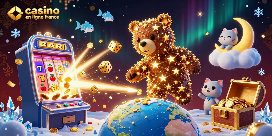 Explorez les offres de casino en ligne France avec un ours constellation et une machine à sous interactive.