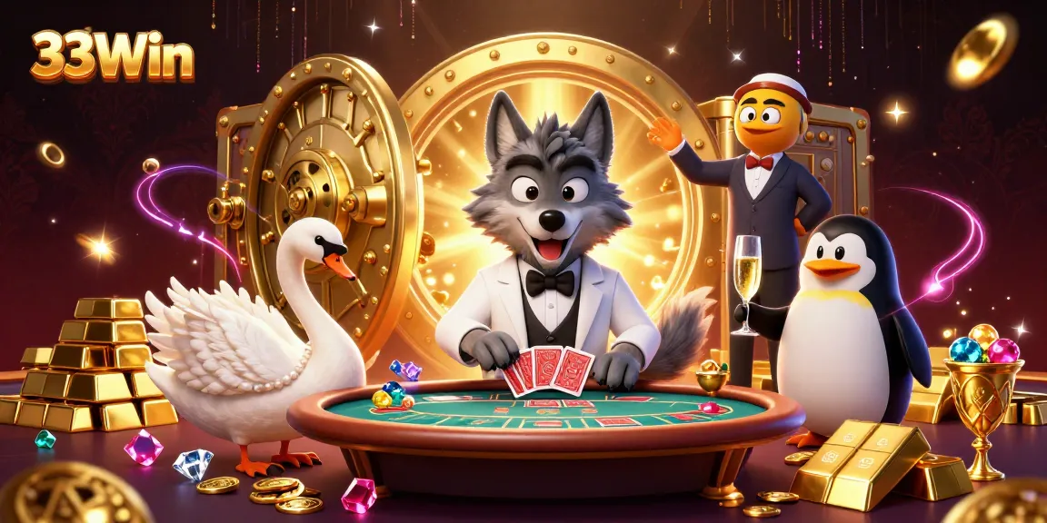 Engage with 33Win's elite illustration showcasing Baccarat excitement and treasures.