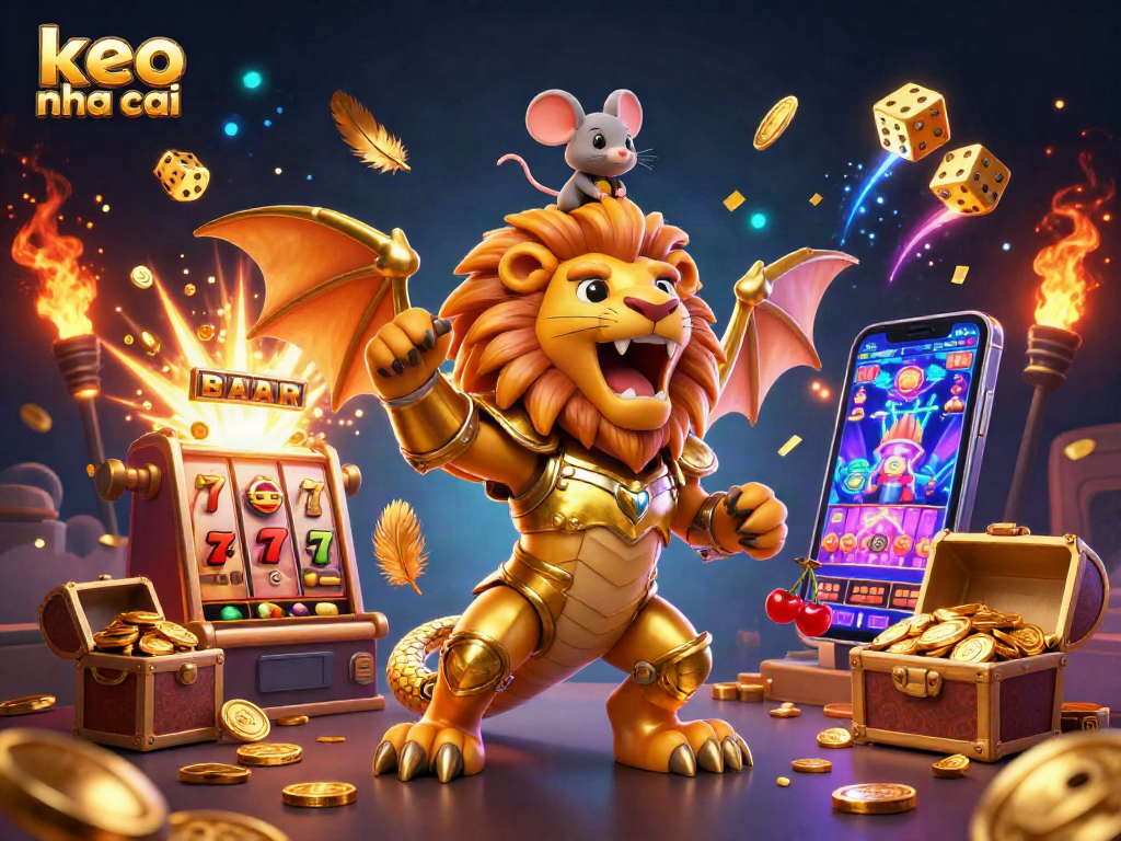 Experience the thrill of keo nha cai with a golden chimera and vibrant casino elements!