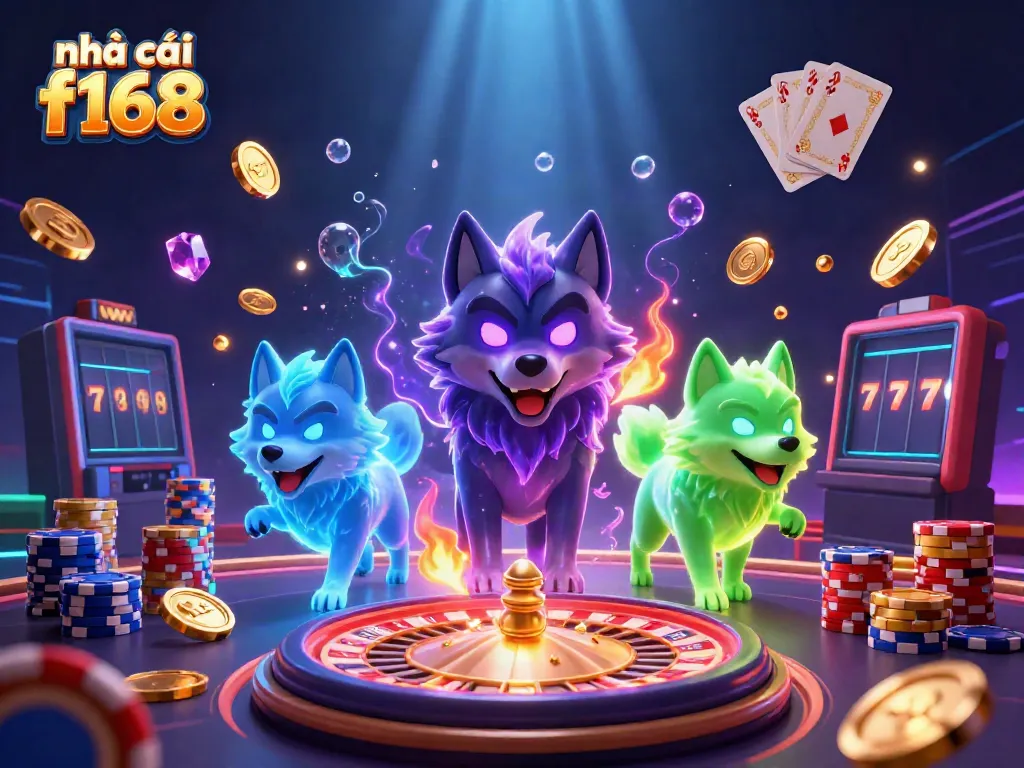 Engage with nhà cái f168’s thrilling games, featuring 3D wolves, vibrant poker chips, and dynamic gold coins.