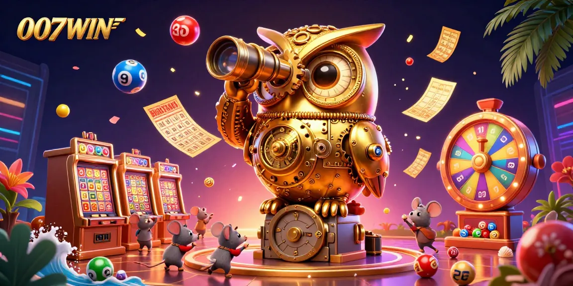 Engage with 007WIN in an animated casino scene filled with excitement and vibrant gaming elements.