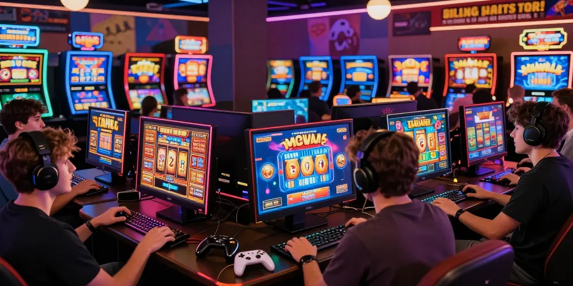 Pengguna aktif bermain slot online di berbagai perangkat, menampilkan suasana kasino yang meriah dengan grafik slot yang warna-warni.
