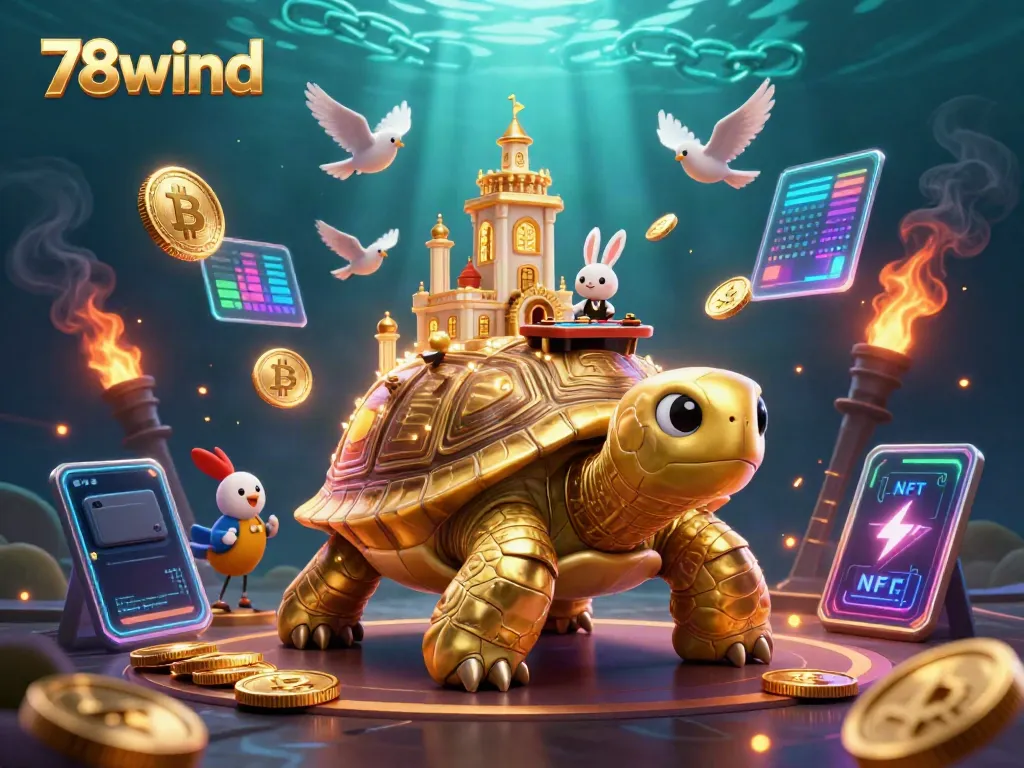 Experience the excitement of 78wind Casino with golden tortoise, rabbit dealer, and dazzling coins.