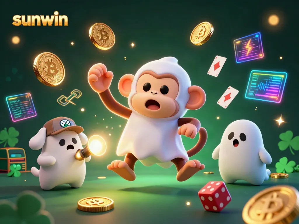 Engage with sunwin's vibrant casino featuring animated characters, gold coins, and dynamic game elements in a thrilling scene.