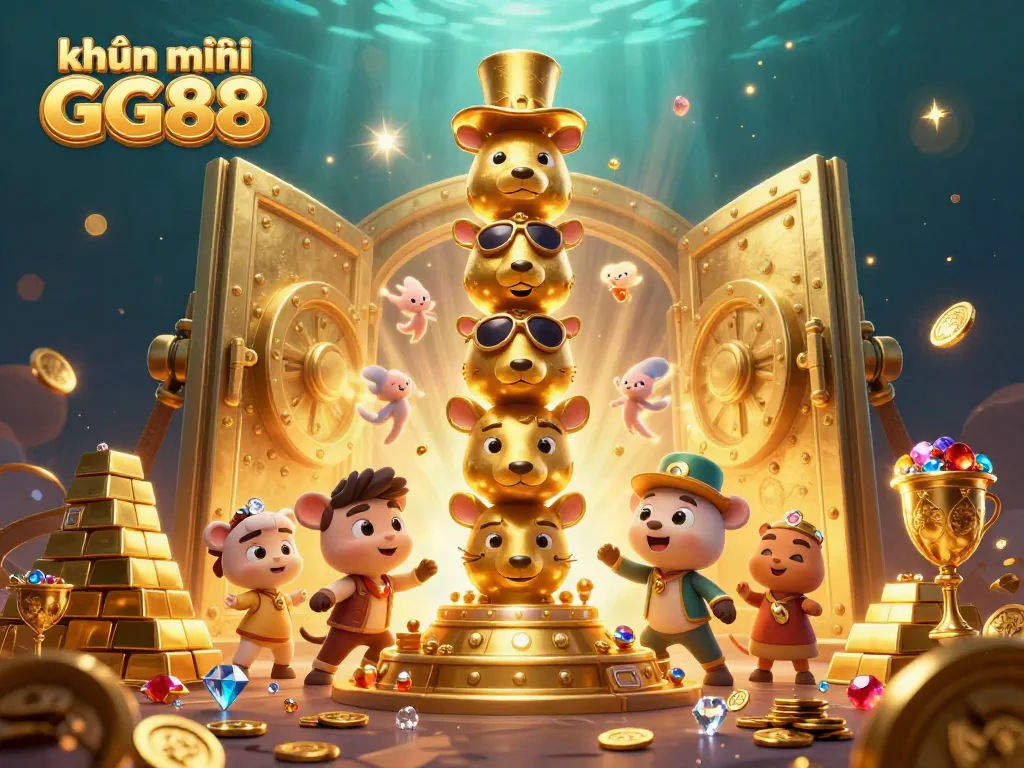 Experience exciting khuyến mãi GG88 with a vibrant 3D casino scene filled with treasures.