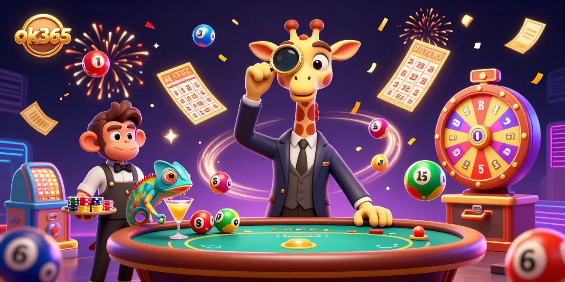 Experience thrilling casino action with ok365's animated giraffe high-roller at a vibrant poker table.